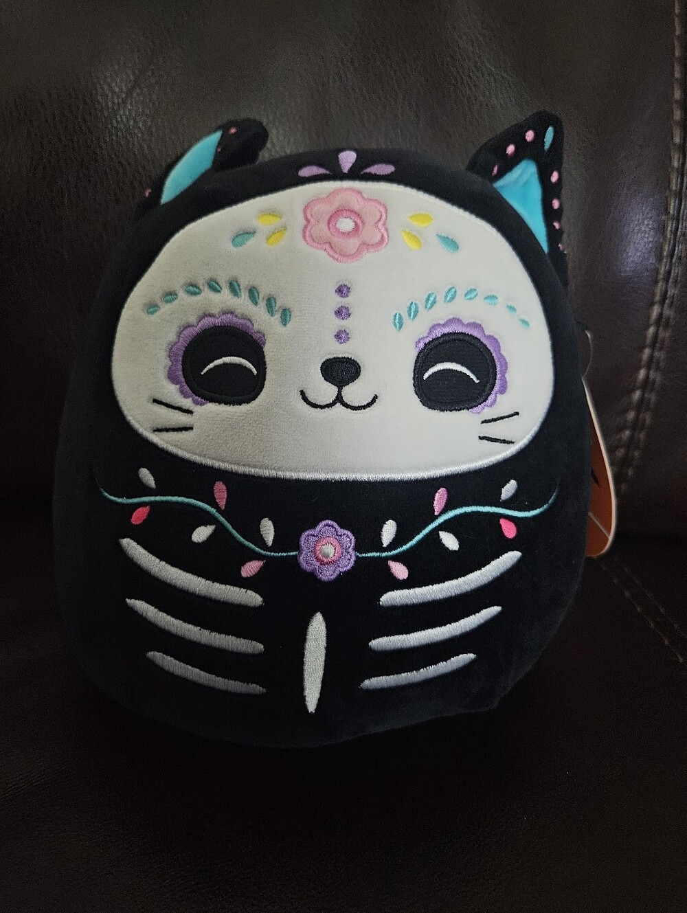 Squishmallows Black White Sugar Skull Cat Plush with Pastel Embroidery